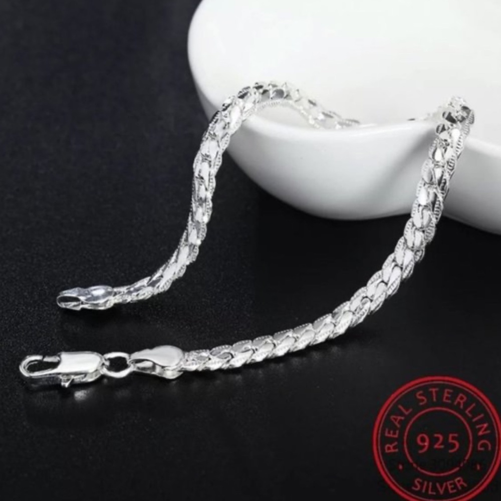 20' cm 925 Sterling Silver Braided Snake Bracelet